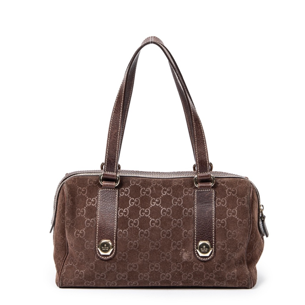 Gucci Small Charmy Boston in Brown Suede Leather bag